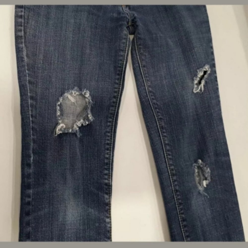 Urban Behavior Slim Jeans Destructed Dark Blue Wash Denim Womens Size 3/27 - Picture 6 of 9